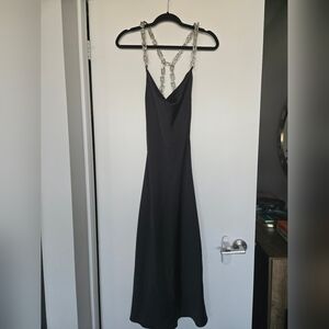 Zara Black Satin Dress with Chain Straps